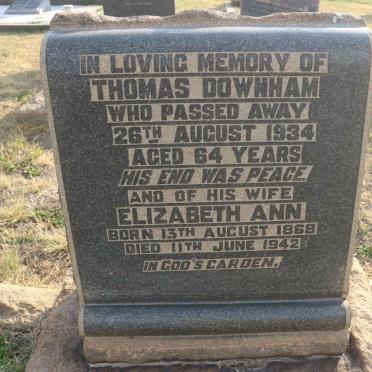DOWNHAM Thomas -1934 &amp; Elizabeth Ann 1868-1942