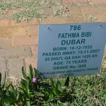 DUBAR Fathma Bibi 1932-2007
