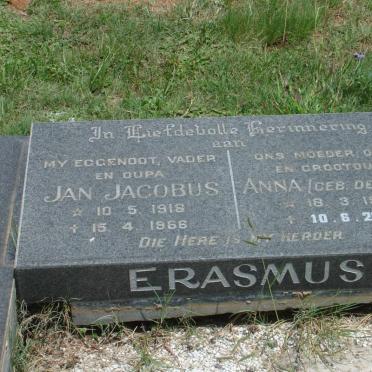 ERASMUS Jan Jacobus 1918-1966 &amp; Anna DE BEER 1918-2001