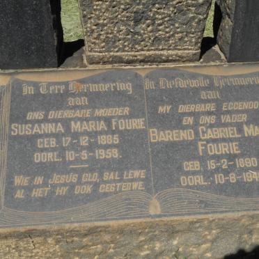 FOURIE Barend Gabriel Marais 1880-1940 &amp;  Susanna Maria Fourie 1885-1958