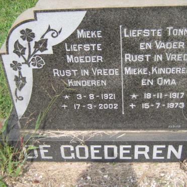 GOEDEREN Tonnie, de 1917-1973 &amp; Mieke 1921-2002