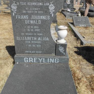 GREYLING Frans Johannes Dewald 1915-1992 &amp; Elizabeth Alida BENADE 1919-