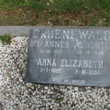 GROENEWALD Johannes Albertus 1925-1978 &amp; Anna Elizabeth 1922-2004