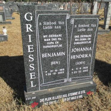GRIESSEL Benjamin 1919-2003 &amp; Johanna Hendrika 1922-2012