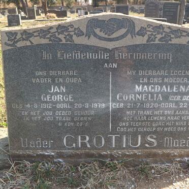 GROTIUS Jan George 1912-1979 & Magdalena Cornelia DELPORT 1920-1962