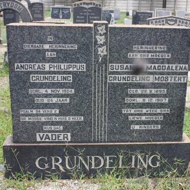 GRUNDELING Andreas Philuppus -1954 &amp; Susanna Magdalena MOSTERT 1893-1967