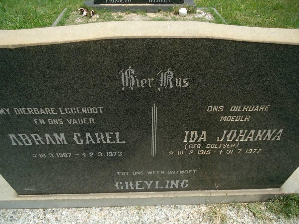 GREYLING Abram Carel 1907-1973 &amp; Ida Johanna COETSER 1915-1977