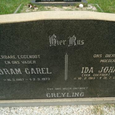 GREYLING Abram Carel 1907-1973 &amp; Ida Johanna COETSER 1915-1977