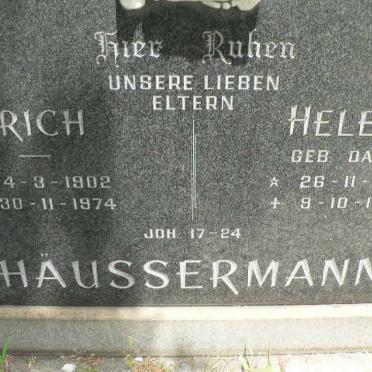 HÄUSSERMANN Erich 1902-1974 &amp; Helene DAISS 1905-1975