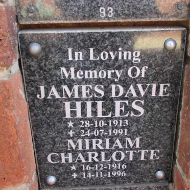 HILES James Davie 1913-1991 &amp; Miriam Charlotte 1916-1996
