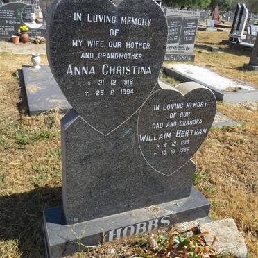 HOBBS Willaim Bertram 1916-1996 &amp; Anna Christina 1918-1994