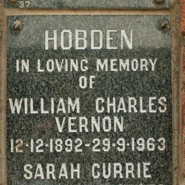 HOBDEN William Charles Vernon 1892-1963 &amp; Sarah Currie 1892-1973