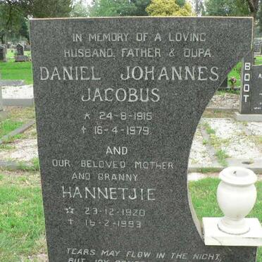 JACOBS Daniel Johannes Jacobus 1915-1979 &amp; Hannetjie 1920-1993