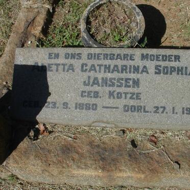 JANSSEN Gideon Schalk Willem 1877-1926 &amp; Aletta Catharina Sophia KOTZE 1880-1953