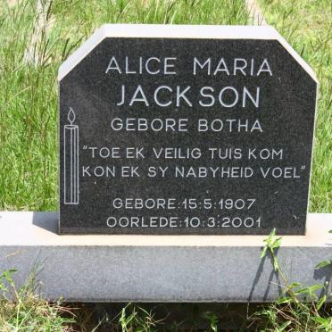 JACKSON Alice Maria nee BOTHA 1907-2001