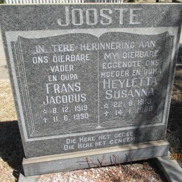 JOOSTE Frans Jacobus 1919-1990 &amp; Heyletta Susanna 1910-1980