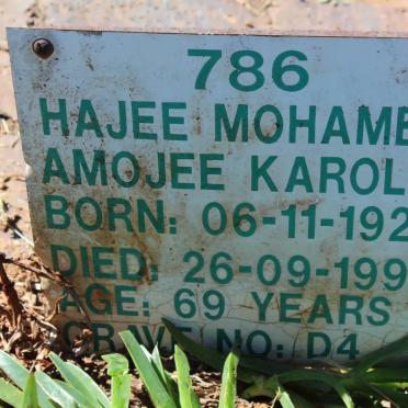 KAROLIA Hajee Mohamed Amojee 1927-1996