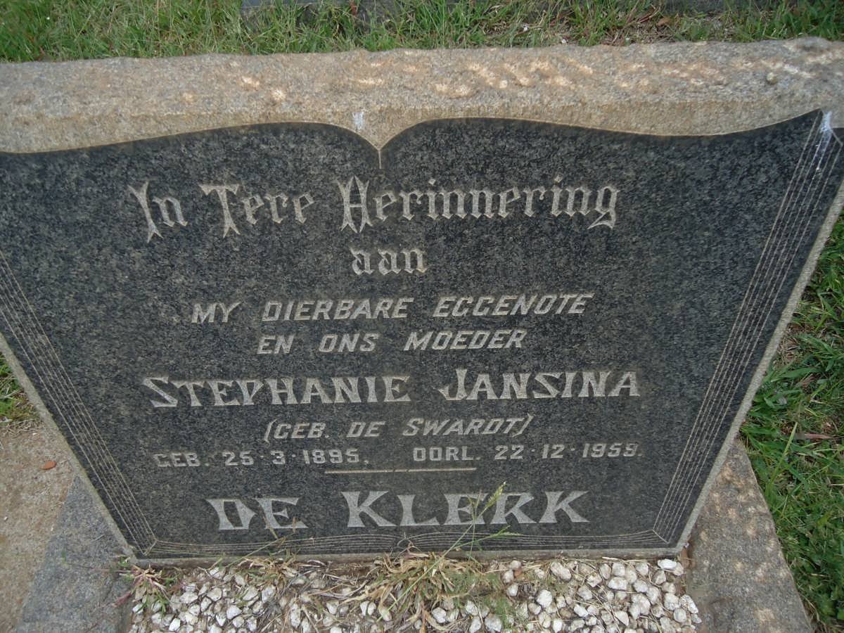 KLERK Stephanie Jansina, de nee DE SWARDT 1895-1959