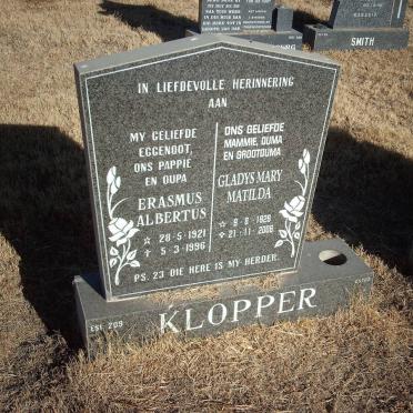 KLOPPER Erasmus Albertus 1921-1996 &amp; Gladys Mary Matilda 1926-2006
