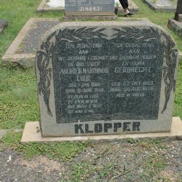 KLOPPER Andries Marthinus Louie 1888-1954 &amp; Gerbrecht 1889-1978