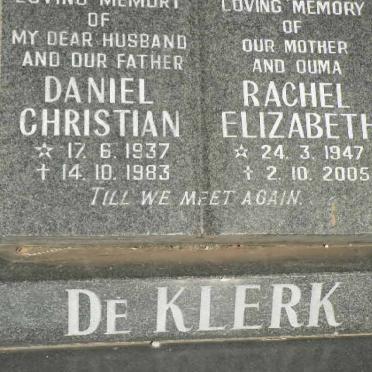 KLERK Daniel Christian, de 1937-1983 &amp; Rachel Elizabeth 1947-2005