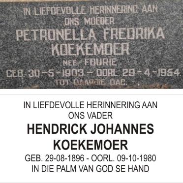 KOEKEMOER Hendrik Johannes 1896-1980 &amp; Petronella Fredrika FOURIE 1903-1954