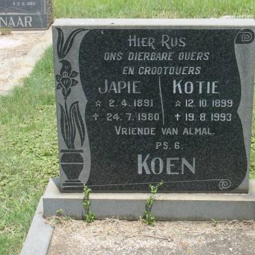 KOEN Japie 1891-1980 &amp; Kotie 1899-1993