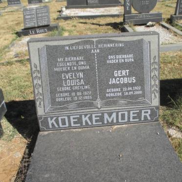 KOEKEMOER Gert Jacobus 1922-2000 &amp; Evelyn Louisa GREYLING 1922-1985