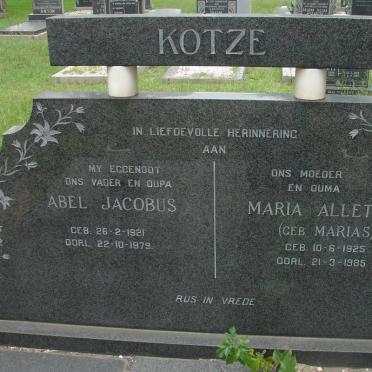KOTZE Abel Jacobus 1921-1979 &amp; Maria Alletta MARAIS 1925-1985