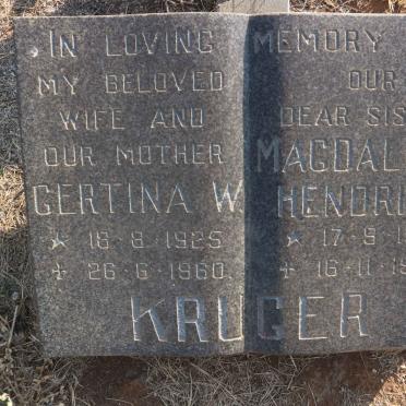 KRUGER Magdalena Hendrina 1918-1985 :: KRUGER Gertina W. 1925-1960