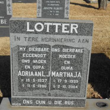 LOTTER Adriaan L.J. 1937-1996 &amp; Martha J.A. 1939-2004