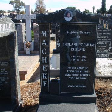 MACHEKE Rhulani Kgomoso Patience 1986-2006