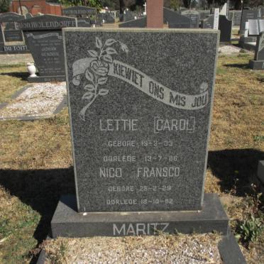 MARITZ Nico Fransco 1929-1992 &amp; Lettie 1933-1986