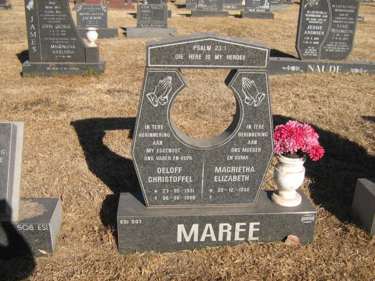 MAREE Oeloff Christoffel 1931-1998 &amp; Magrietha Elizabeth 1936-