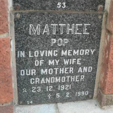 MATTHEE Pop 1921-1990