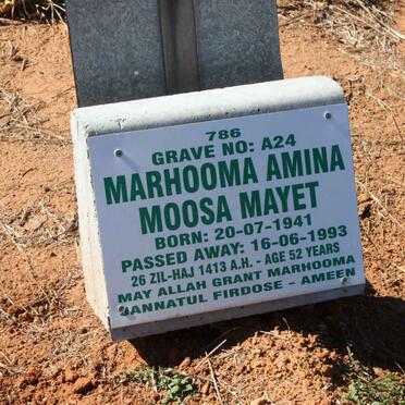 MAYET Marhooma Amina Moosa 1941-1993