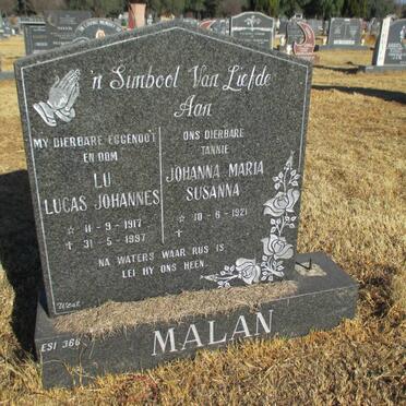 MALAN Lucas Johannes 1917-1997 &amp; Johanna Maria Susanna 1921-