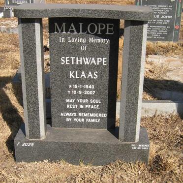 MALOPE Sethwape Klaas 1940-2007