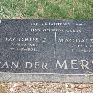 MERWE Jacobus J., van der 1910-1958 &amp; Magdalena P. 1915-1960