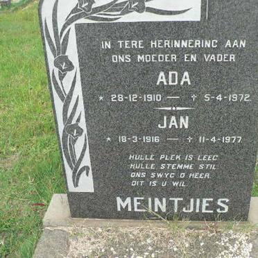 MEINTJIES Jan 1916-1977 &amp; Ada 1910-1972