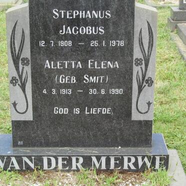 MERWE Stephanus Jacobus, van der 1908-1978 &amp; Aletta Elena SMIT 1913-1990