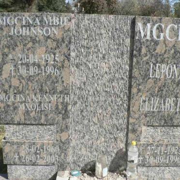 MGCINA Mbie Johnson 1925-1996 &amp; Leponti Elizabeth 1923-1996 :: Kenneth Mxolisi 1960-2003