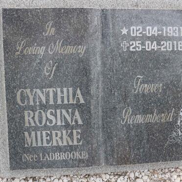 MIERKE Cynthia Rosina nee LADBROOKE 1931-2016