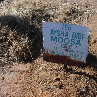 MOOSA Aysha Bibi 1935-1992