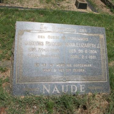 NAUDE Stephanus Francois 1898-1959 &amp; Anna Elizabeth J. 1904-1981