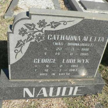 NAUDE George Lodewyk 1914-1987 &amp; Catharina Aletta was BRONKHORST 1918-1985
