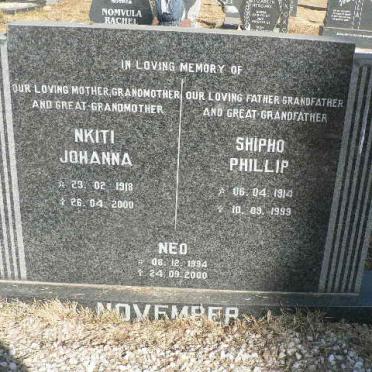NOVEMBER Shipho Phillip 1914-1999 &amp; Nkiti Johanna 1918-2000 :: NOVEMBER Neo 1994-2000