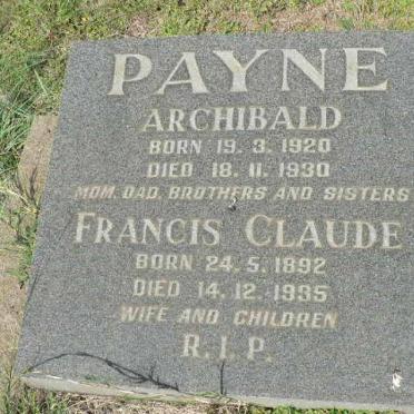 PAYNE Francis Claude 1892-1935 :: PAYNE Archibald 1920-1930