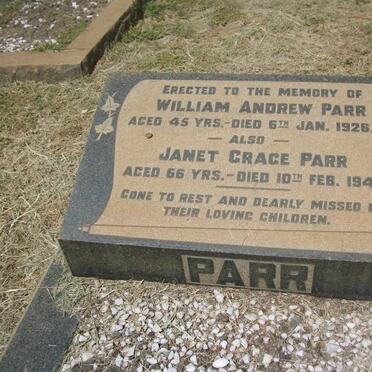 PARR William Andrew -1926 &amp; Janet Grace -1943