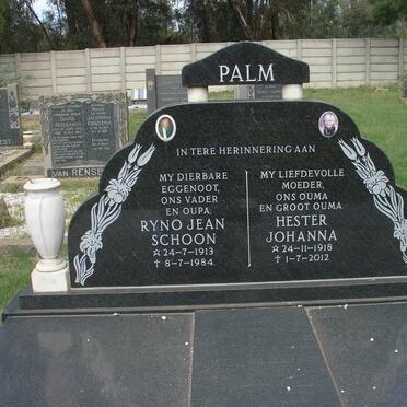 PALM Ryno Jean Schoon 1913-1984 &amp; Hester Johanna 1918-2012